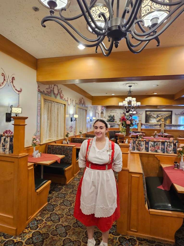 Waitress dressed in traditional Bavarian attire at the Frankenmuth inn