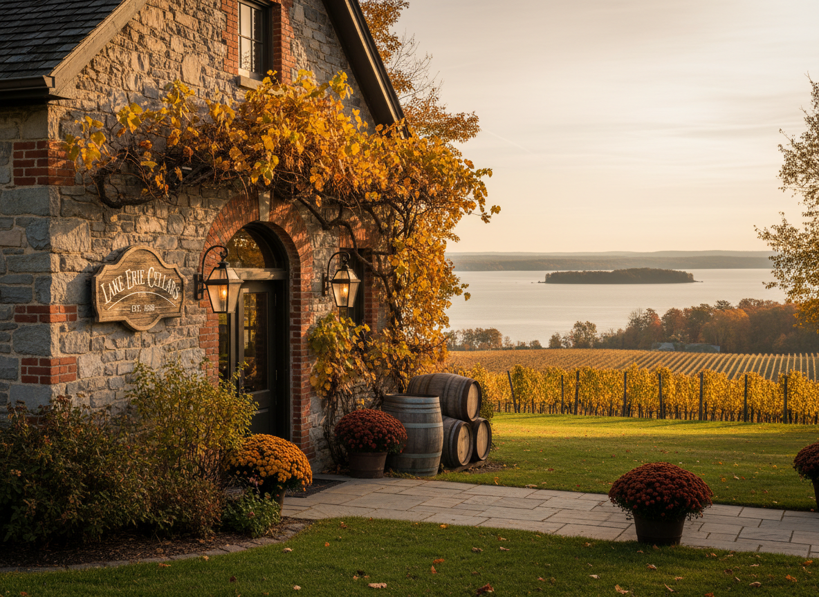 South Shore Wine Company exterior surrounded by autumn foliage, North East Pennsylvania